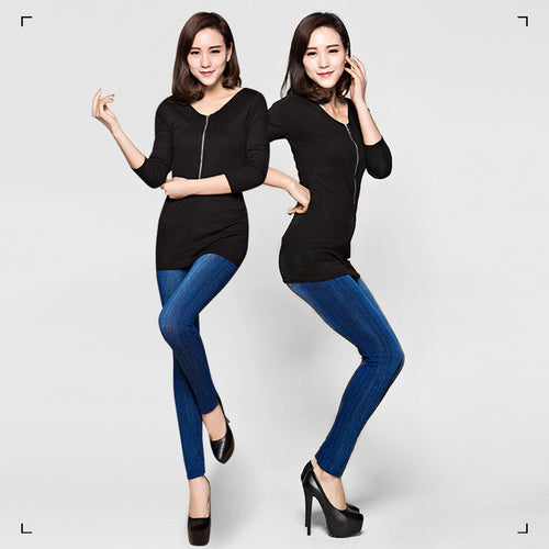 Damen Hochtaillierte Jeansleggings im Denim-Look EB
