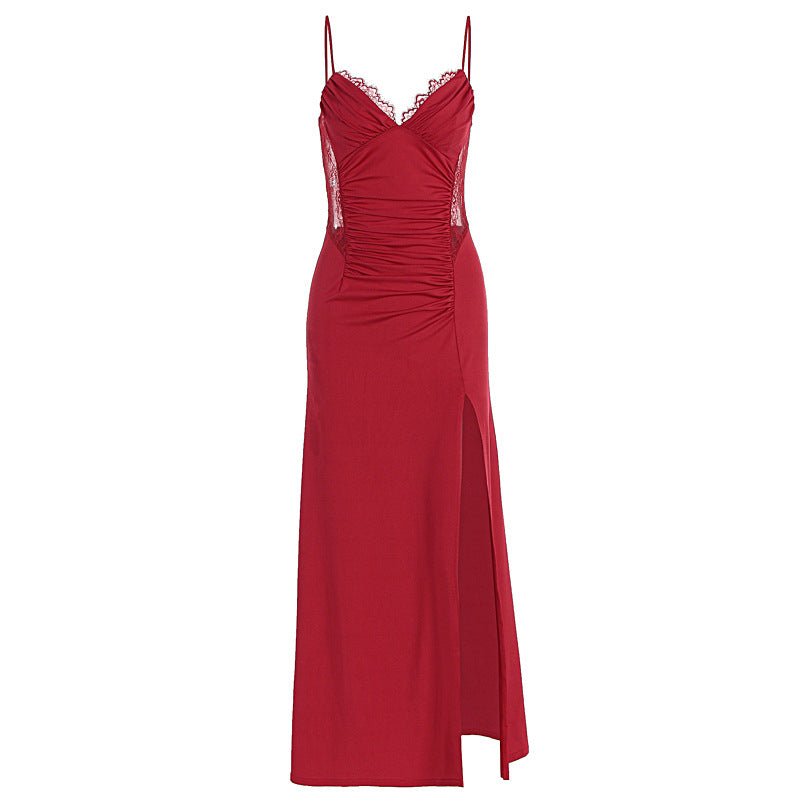 Damen Maxikleid mit raffiniertem Schlitz und verführerischen Spitzenakzenten EB