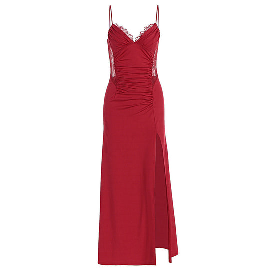 Damen Maxikleid mit raffiniertem Schlitz und verführerischen Spitzenakzenten EB