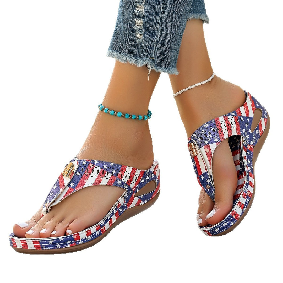 Damen modische Zehentrenner-Sandalen mit patriotischem Design EB