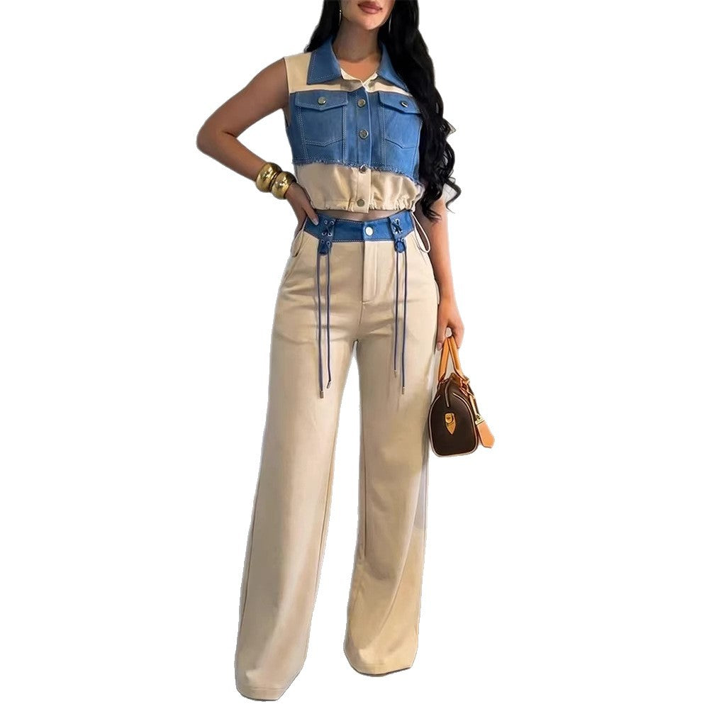 Damen Modischer Overall mit Denim-Design und Stylish-Bund EB