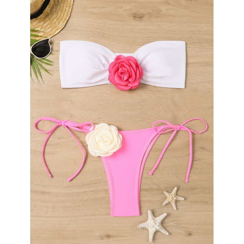 Damen Bandeau-Bikini mit floralem Detail und verstellbaren Trägern EB