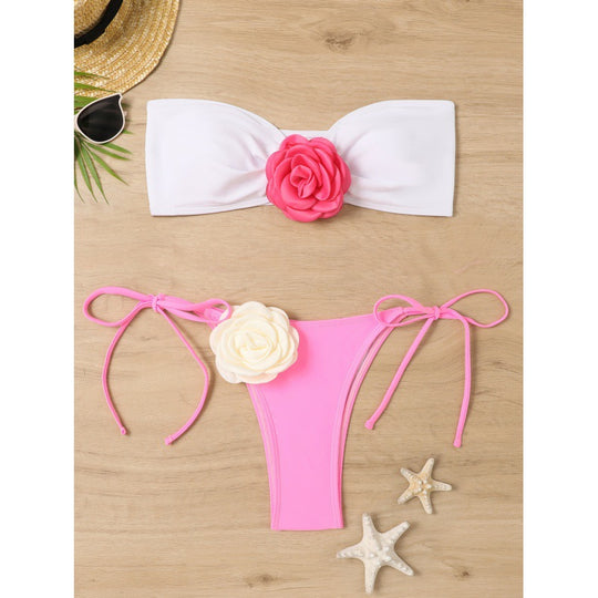 Damen Bandeau-Bikini mit floralem Detail und verstellbaren Trägern EB