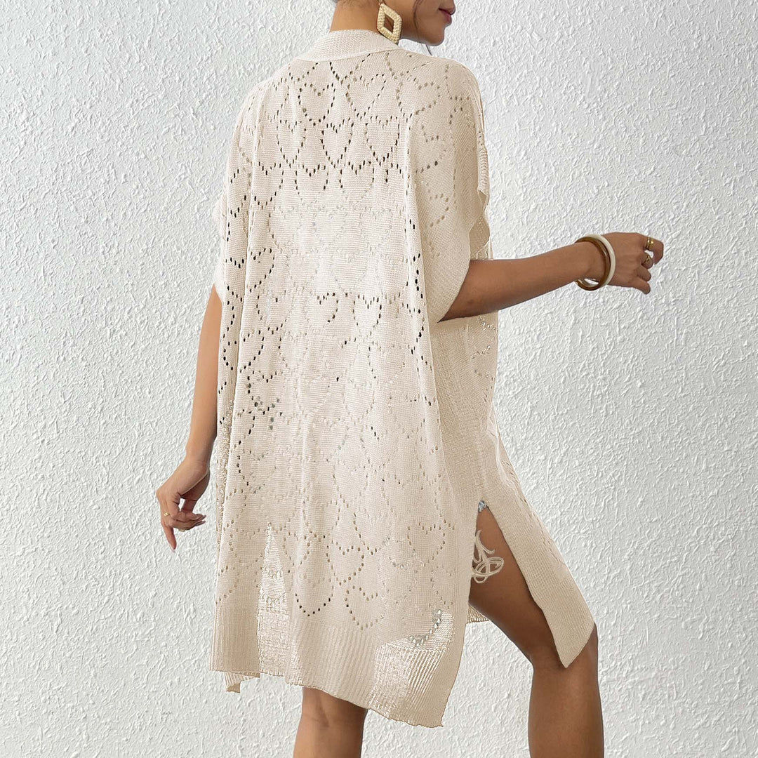 Damen luftiger Strick-Kimono mit floralem Lochmuster EB