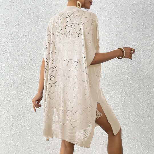 Damen luftiger Strick-Kimono mit floralem Lochmuster EB