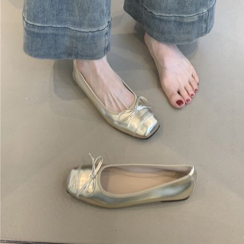 Damen elegante Ballerinas mit glänzendem Obermaterial und zierlicher Schleifenverzierung EB
