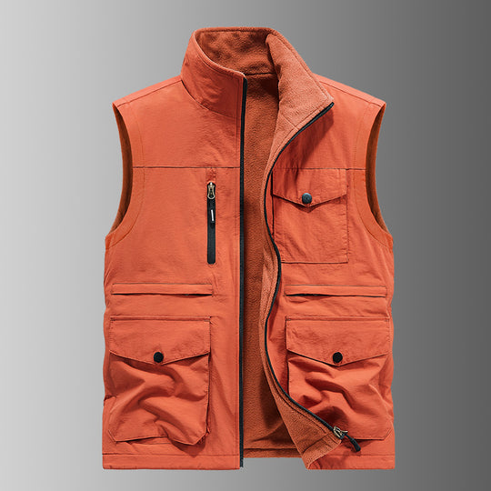 Herren nan gefütterte Utility-Weste mit Fleecefutter, Multi-Taschen und Frontreißverschluss EB