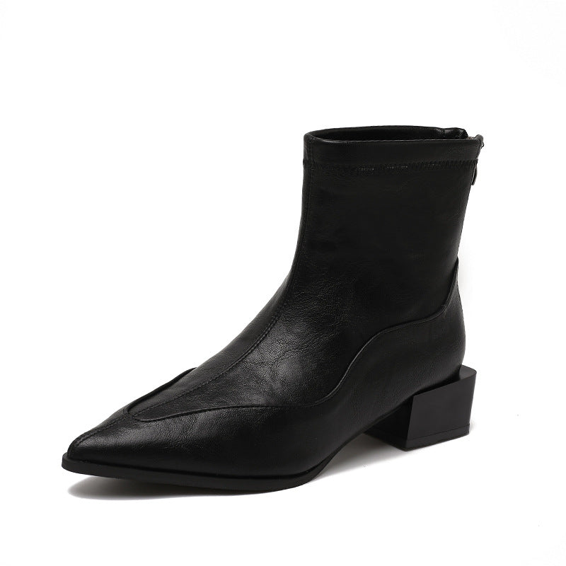 Damen elegante Stiefeletten mit modernem Blockabsatz und spitz zulaufender Schuhform EB
