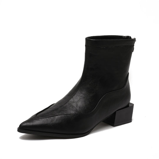 Damen elegante Stiefeletten mit modernem Blockabsatz und spitz zulaufender Schuhform EB
