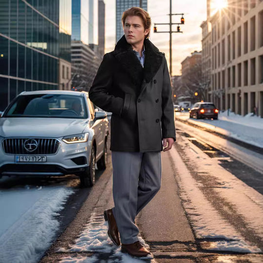 Herren eleganter Dufflecoat mit weichem Kragen EB