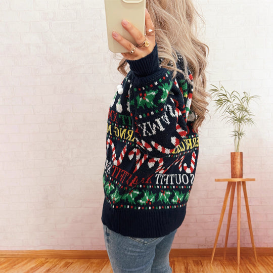 Damen Weihnachts-Pullover mit nordischem Design und festlichen Motiven EB