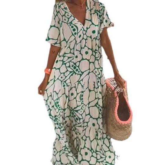 Damen Maxikleid mit elegantem V-Ausschnitt und fließendem Schnitt EB