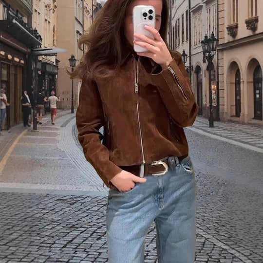 Damen elegante Wildlederjacke EB