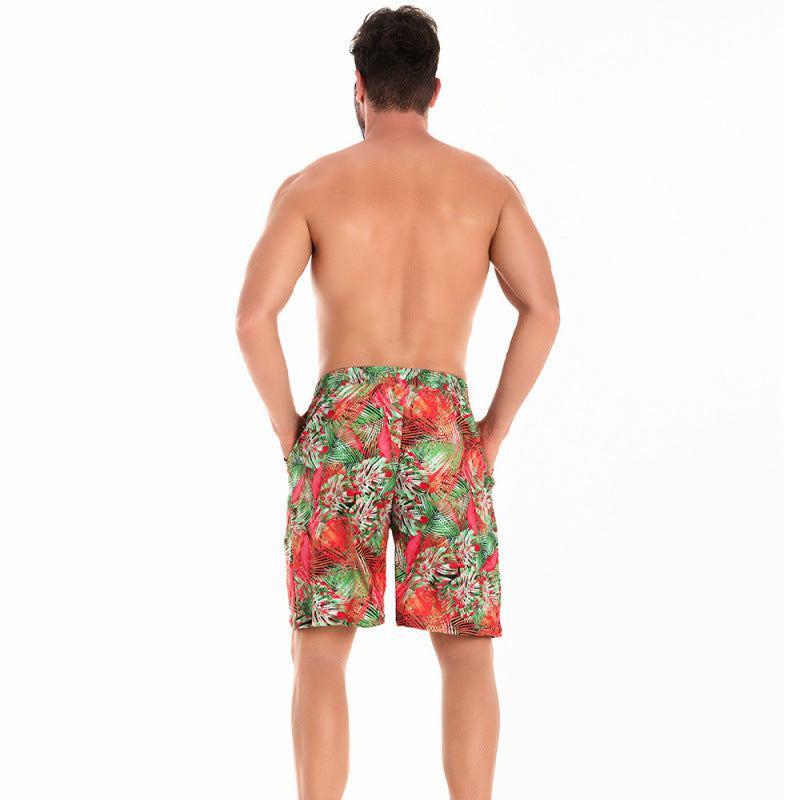 Herren Badeshorts mit tropischem Muster und verstellbarem Kordelzug EB