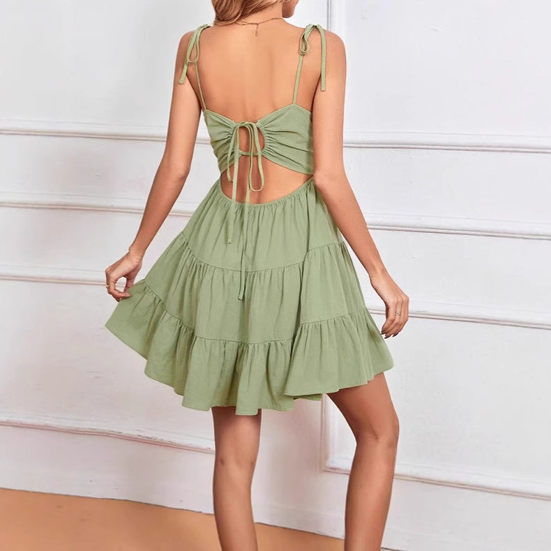 Damen lässiges Trägerkleid mit Volant und verstellbaren Schulterriemen EB