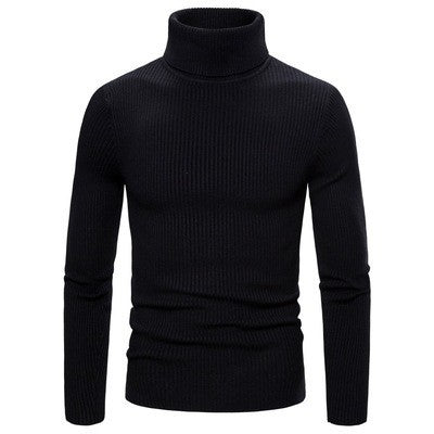 Herren Ripp-Strickpullover mit hohem Kragen und körpernahem Schnitt EB