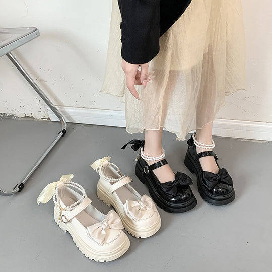 Damen modische Mary Jane Schuhe mit Schleifen- und Perlenakzenten EB