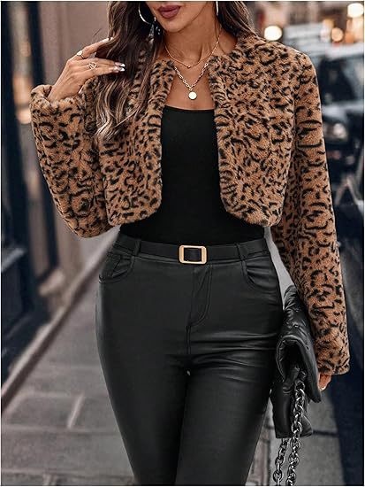 Damen modische Leopardenmuster Fleecejacke EB