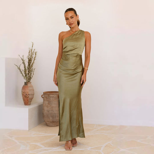 Damen Elegantes Wickelkleid mit asymmetrischem Schnitt und fließendem Satinfall EB