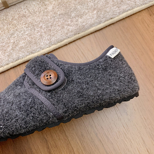 Damen Fleece Clogs mit praktischem Knopfverschluss und rutschfester Sohle EB