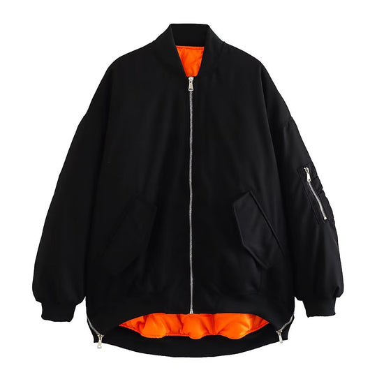 Damen modische Oversized Bomberjacke mit funktionalen Taschen und sportlichem Design EB