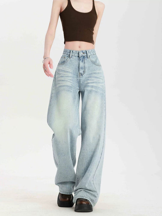 Damen Weite High-Waist Jeans mit lässigem Schnitt und modischem Vintage-Finish EB