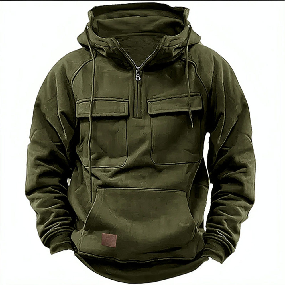 Herren nan Utility Kapuzenpullover mit aufgesetzten Brusttaschen und halbem Reißverschluss EB
