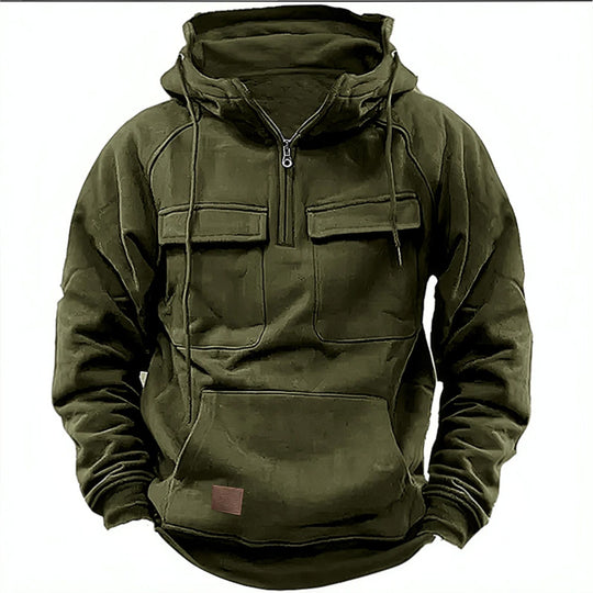 Herren nan Utility Kapuzenpullover mit aufgesetzten Brusttaschen und halbem Reißverschluss EB