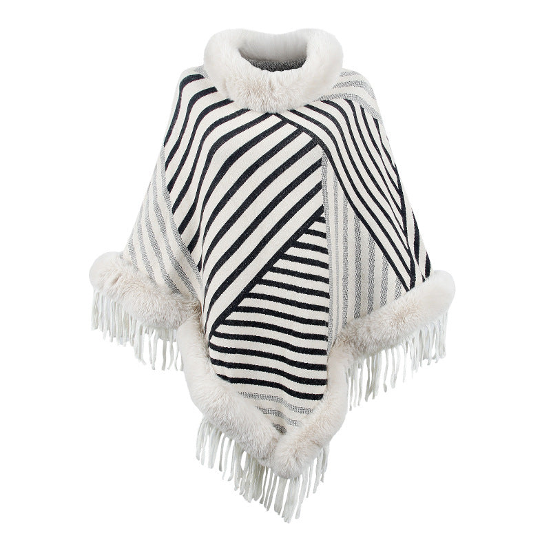 Damen modischer Poncho mit elegante Fransenverzierung EB