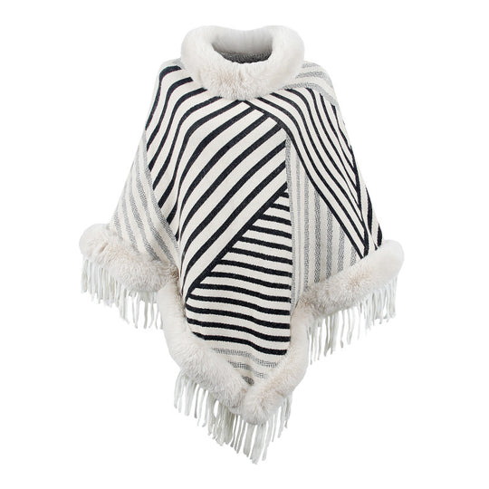 Damen modischer Poncho mit elegante Fransenverzierung EB
