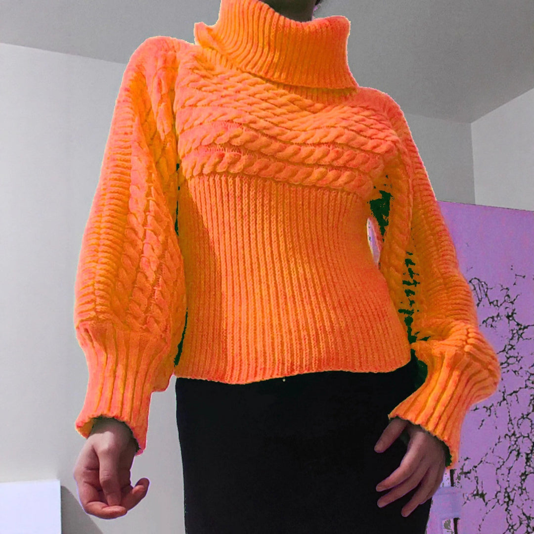 Damen Strickpullover mit hohem Kragen und strukturiertem Design EB
