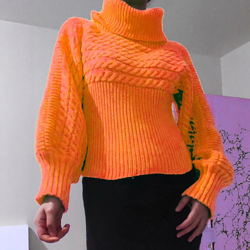 Damen Strickpullover mit hohem Kragen und strukturiertem Design EB