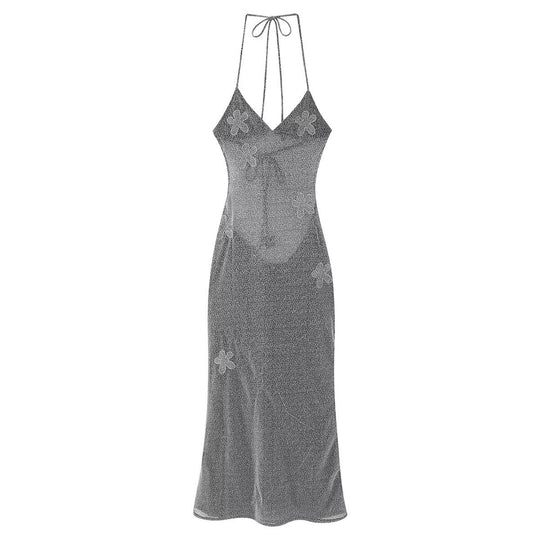 Damen Maxikleid mit Floral-Applikationen und bindbarem Oberteil EB
