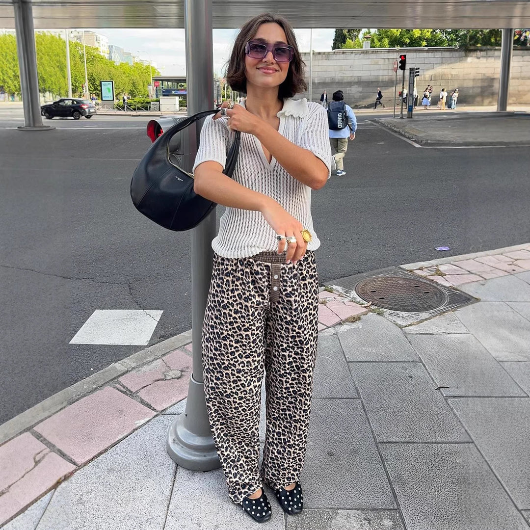 Damen Modische Leoparden-Hose mit elastischem Bund EB