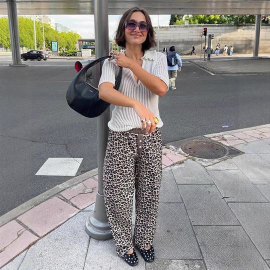 Damen Modische Leoparden-Hose mit elastischem Bund EB
