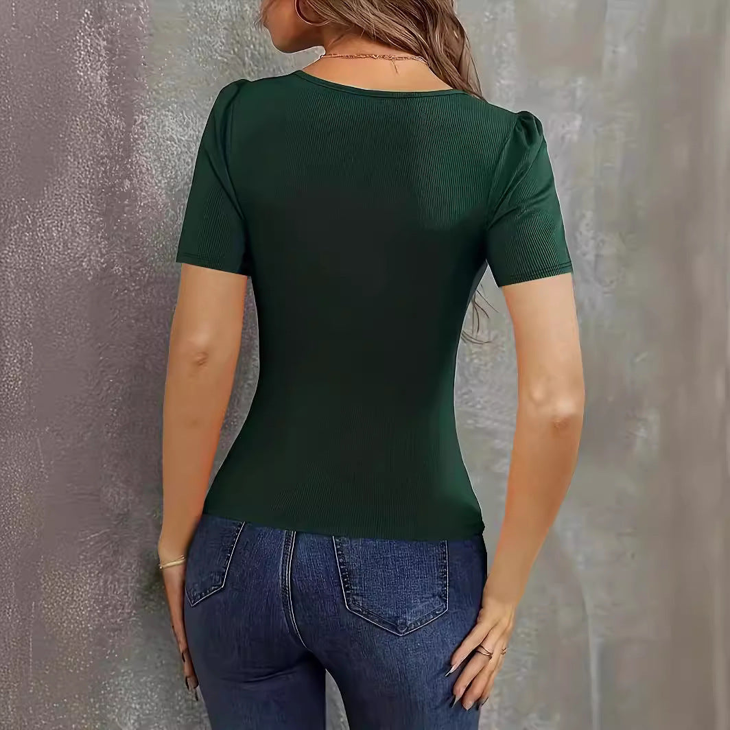 Damen figurbetontes Bodysuit mit V-Ausschnitt und kurzen Ärmeln EB
