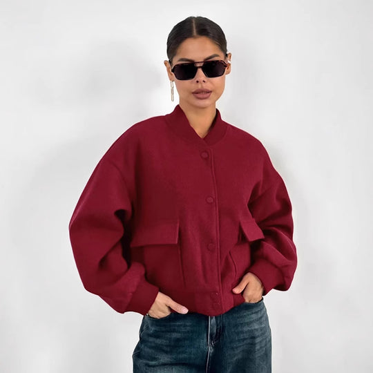 Damen Oversized Blazerjacke mit voluminösen Ärmeln und praktischen Taschen EB