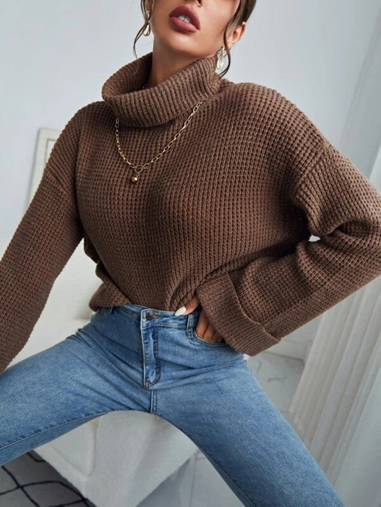Damen Strickpullover mit hohem Kragen und strukturierter Oberfläche EB