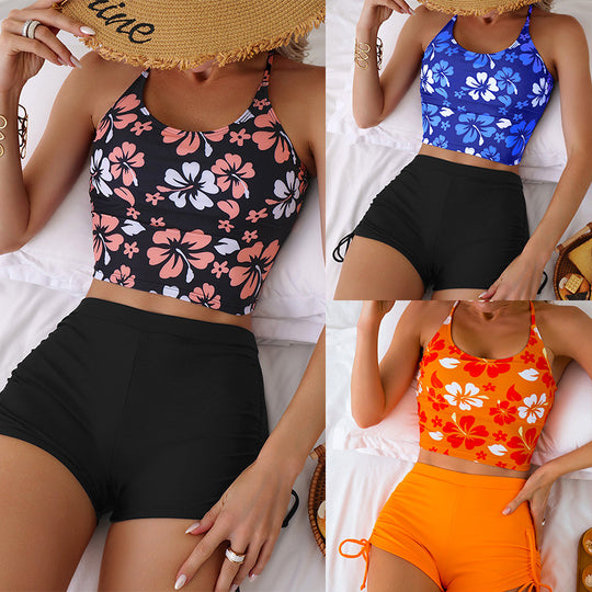 Damen Bade-Top mit floralem Design und hochgeschnittenen Shorts EB
