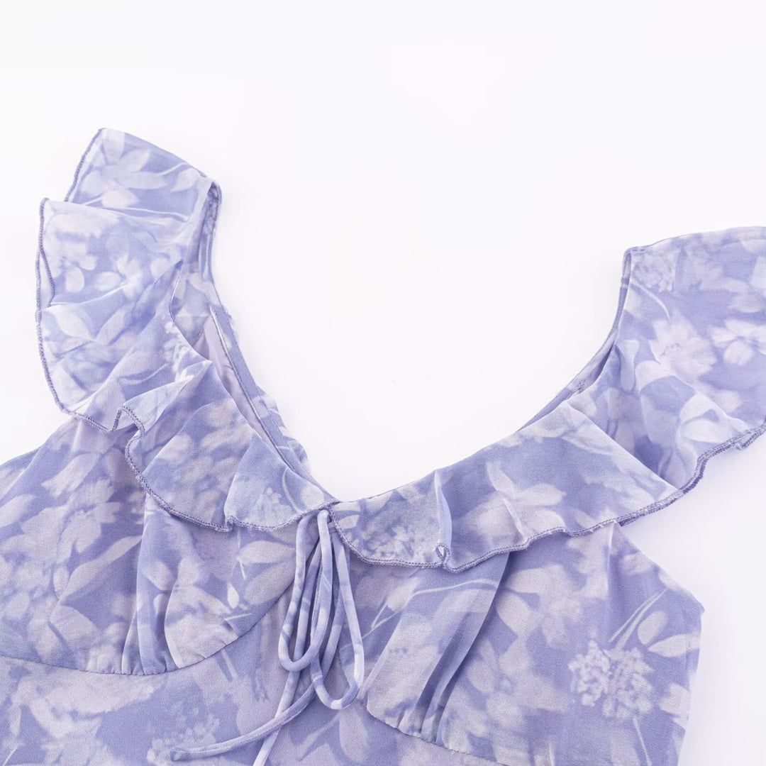 Damen Maxikleid mit romantischem Blumenmuster und raffinierten Rüschendetails EB