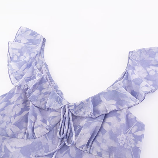 Damen Maxikleid mit romantischem Blumenmuster und raffinierten Rüschendetails EB