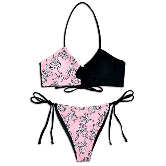 Damen Halter-Bikini mit asymmetrischem Design und verspieltem Muster EB