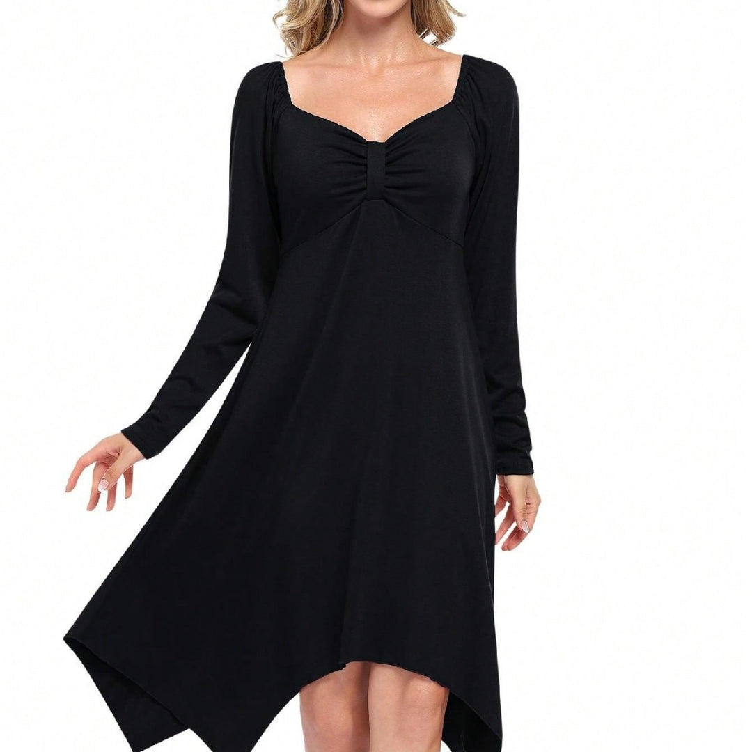 Damen asymmetrisches Longsleeve-Kleid mit gerafftem Bustier, Empire‑Naht und Zipfelsaum Eichborn Berlin