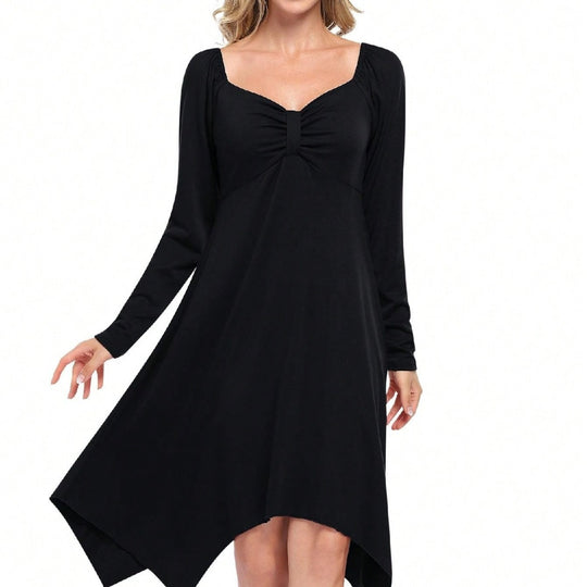 Damen asymmetrisches Longsleeve-Kleid mit gerafftem Bustier, Empire‑Naht und Zipfelsaum Eichborn Berlin