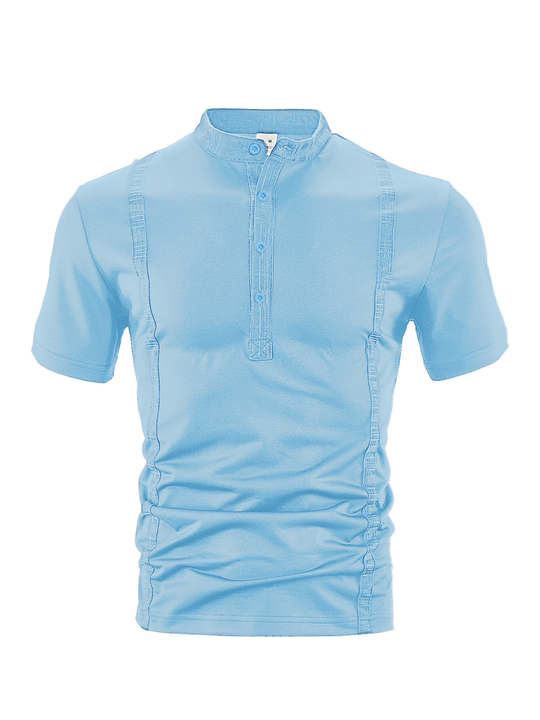 Herren nan Kurzarm-Stehkragenshirt mit verdeckter Knopfleiste, Zierpaspeln und figurbetonter Silhouette EB
