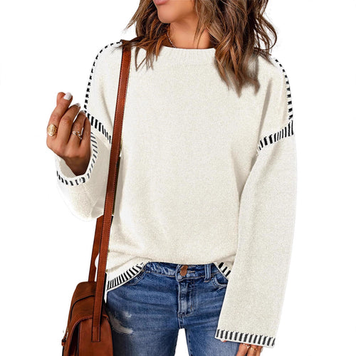 Damen modischer Pullover mit kontrastierenden Ärmelabschlüssen und legerem Schnitt EB