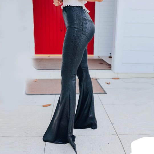 Damen Elegante Schlaghose im Schlangenleder-Look EB