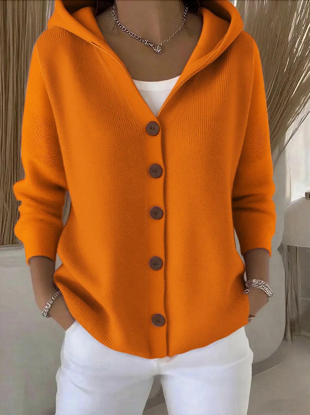 Damen nan Kapuzen-Cardigan mit Knopfleiste und lässiger Oversize-Passform EB
