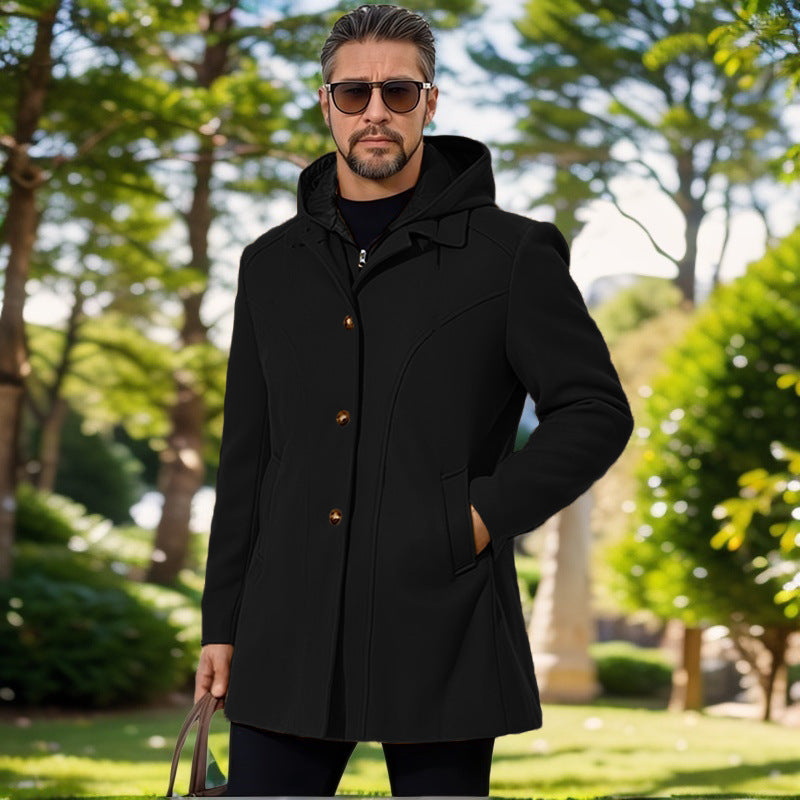 Herren elegante Übergangsjacke mit Kapuze und ausgestellten Abnähern EB
