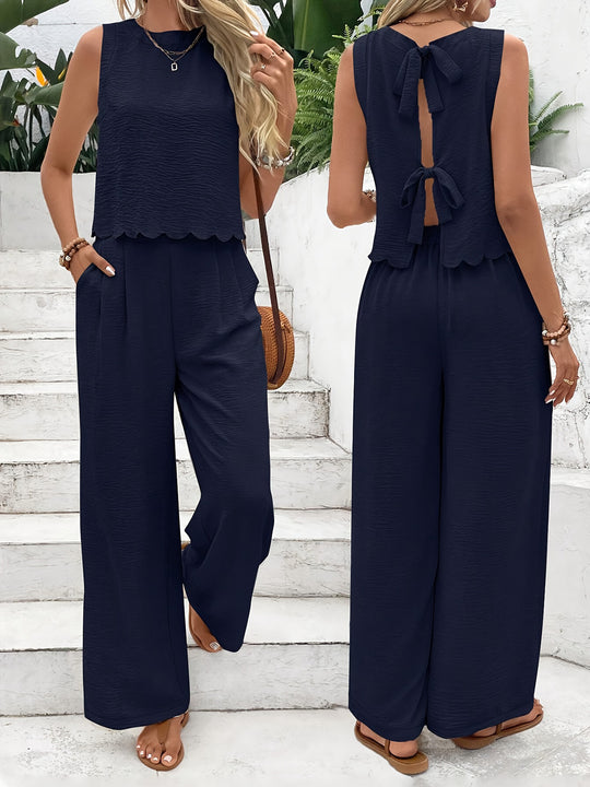 Damen Jumpsuit mit elegantem Rückenausschnitt und weitem Bein EB